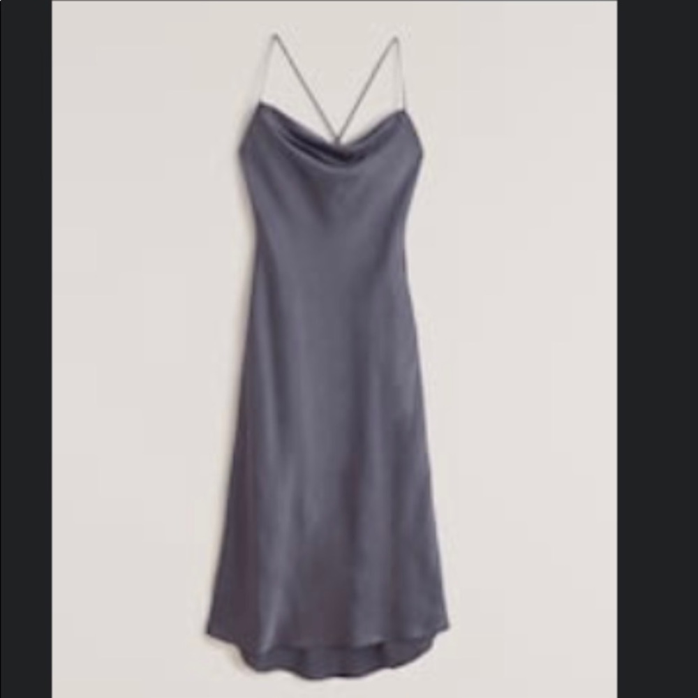 Abercrombie & Fitch Slate Gray Satin Slip Midi Dressi